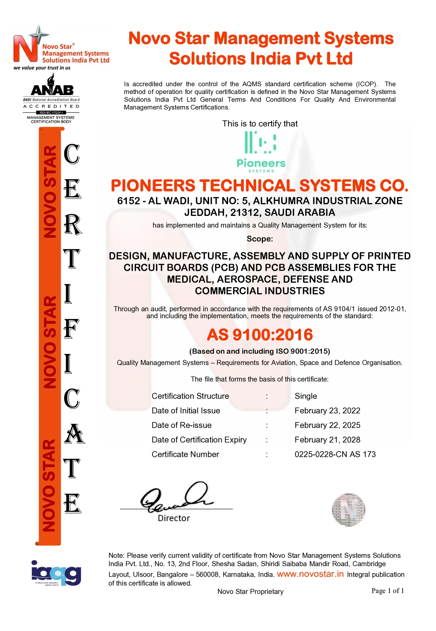Certificate AS 9100