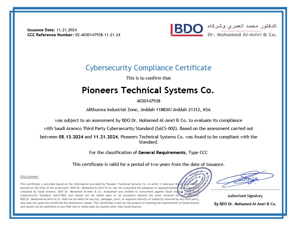 Cybersecurity Compliance Certificate